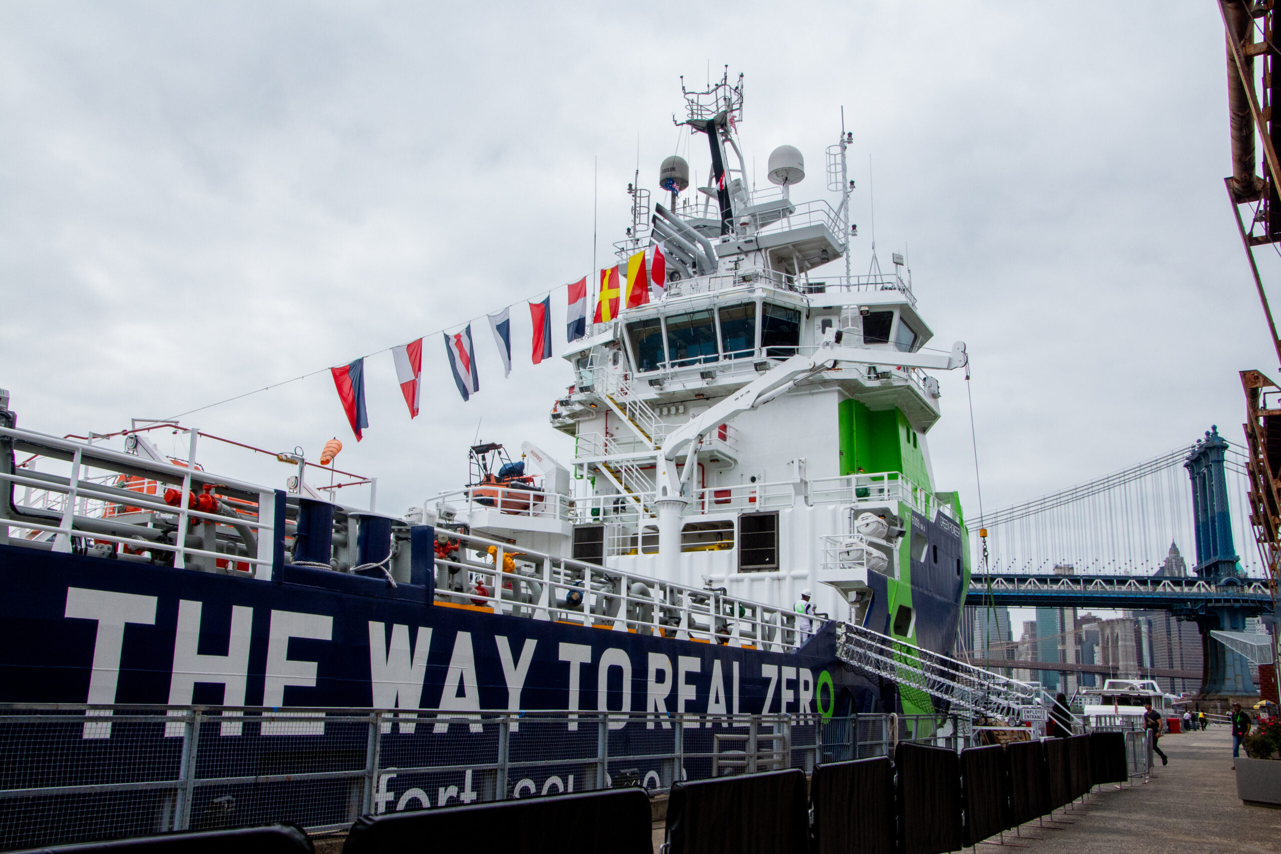 Fortescue’s Green Pioneer, docked in the New York Harbor<br> for Climate Week. Photo by Jesse Tendler