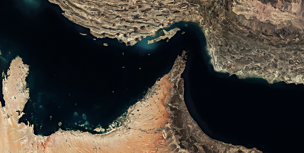 Aerial photo of the Strait of Hormuz